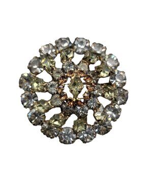 MCM Layered Cluster Brooch Round Crystal Navette Rhinestone Pin Unsigned Vintage
